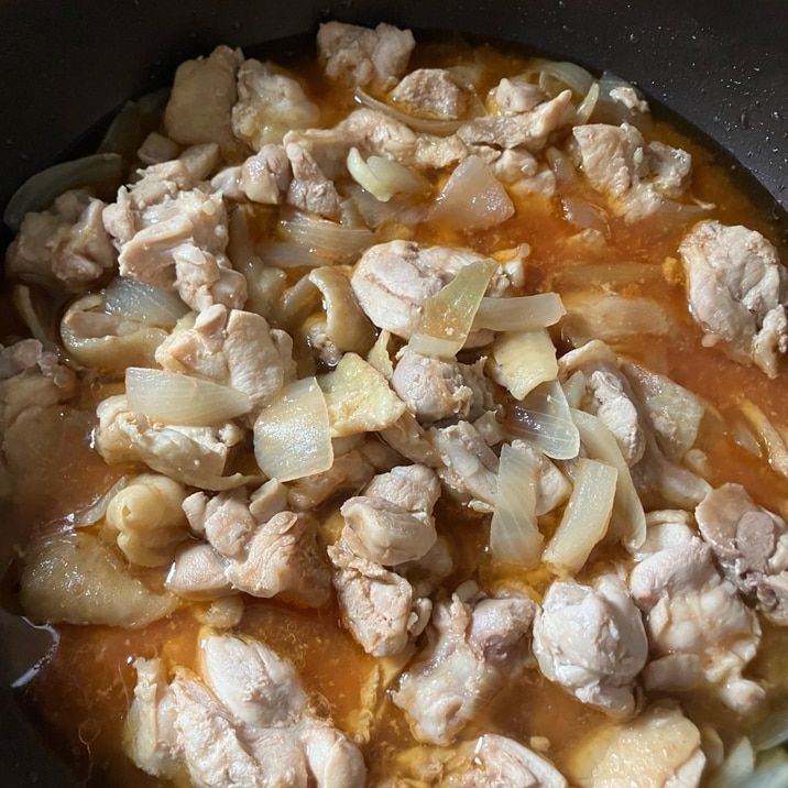 玉ねぎとネギと鶏肉のケチャップ炒め